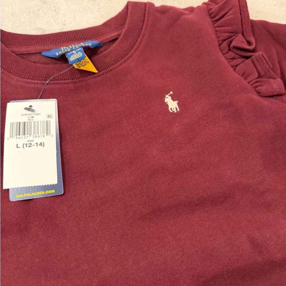 Ralph Lauren Girl’s Burgundy Sweatshirt Dress with Floral Skirt
